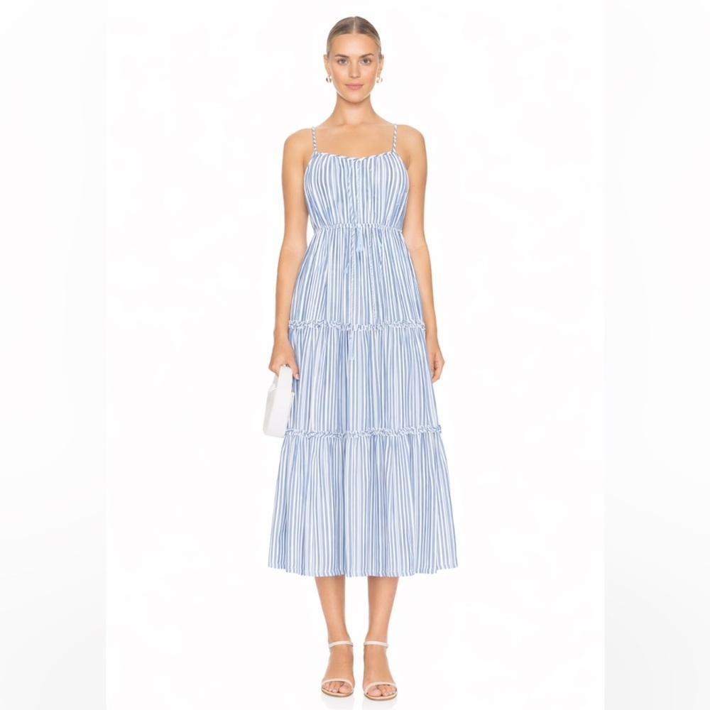 Nwot Moon river tassel stripe satin tiered dress boho revolve summer maxi $128